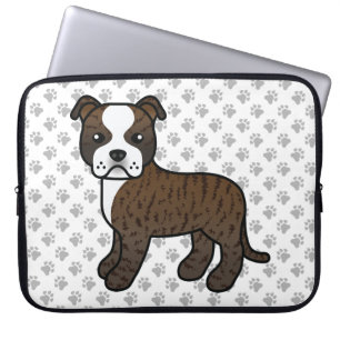 Brindle And White Staffie Cute Cartoon Dog & Paws Laptop Sleeve