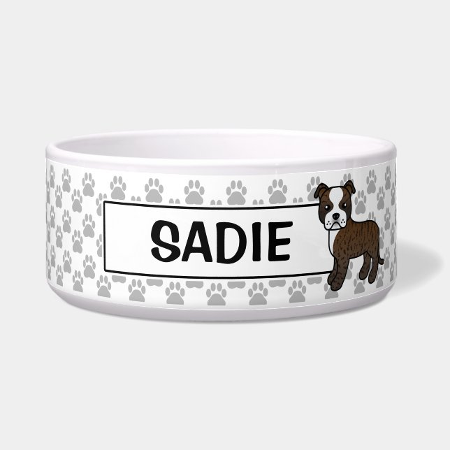 Brindle And White Staffie With Custom Name (Front)