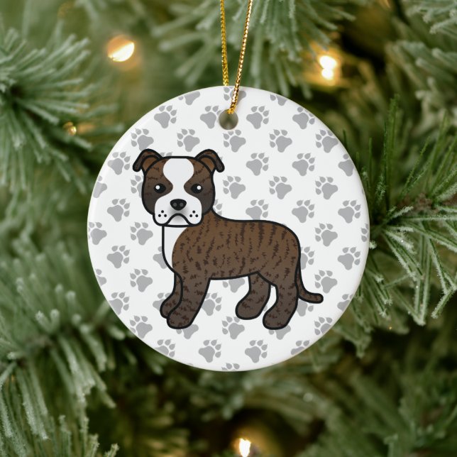 Brindle And White Staffordshire Bull Terrier Dog Ceramic Ornament (Tree)