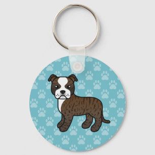 Brindle And White Staffordshire Bull Terrier Dog Key Ring
