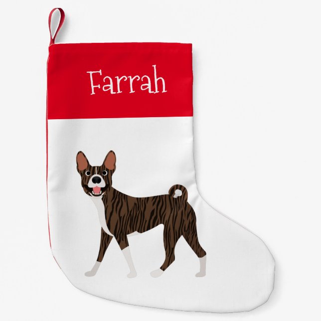 Brindle Basenji Personalised Small Christmas Stocking (Front)