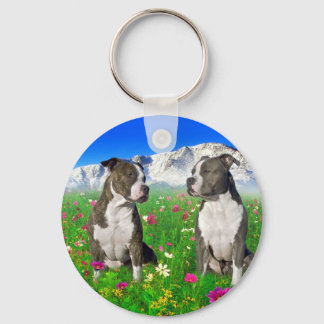 Brindle & Blue Staffordshire & Pit Bull Dogs Key Ring