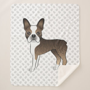 Brindle Boston Terrier Adorable Cartoon Dog & Paws Sherpa Blanket