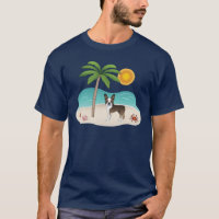 Brindle Boston Terrier At A Tropical Summer Beach