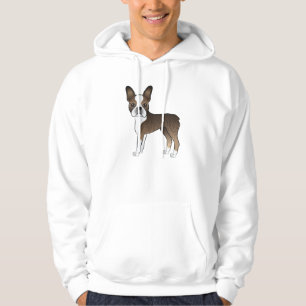 Brindle Boston Terrier Cute Cartoon Dog Drawing Hoodie