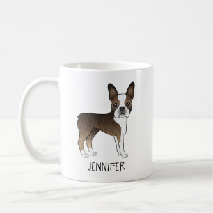 Brindle Boston Terrier Cute Cartoon Dog & Name Coffee Mug