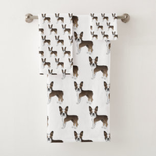 Brindle Boston Terrier Cute Cartoon Dog Pattern Bath Towel Set