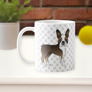 Brindle Boston Terrier Cute Cartoon Dog & Paws Coffee Mug