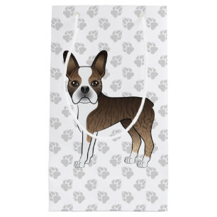 Brindle Boston Terrier Cute Cartoon Dog & Paws Small Gift Bag
