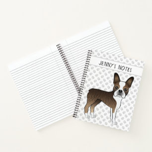 Brindle Boston Terrier Cute Cartoon Dog & Text Notebook
