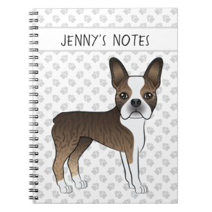 Brindle Boston Terrier Cute Cartoon Dog & Text Notebook