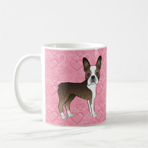Brindle Boston Terrier Cute Dog On Pink Hearts Coffee Mug