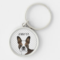 Brindle Boston Terrier Dog Head & Custom Name