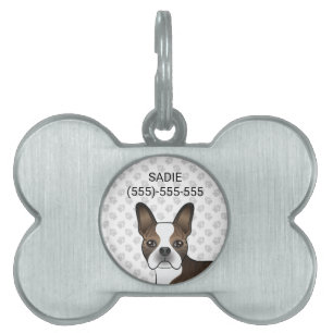 Brindle Boston Terrier Dog Head & Pet's Info Pet ID Tag
