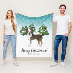 Brindle Boston Terrier In A Winter Forest Fleece Blanket