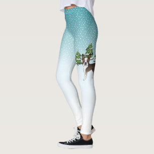 Brindle Boston Terrier In A Winter Forest Leggings