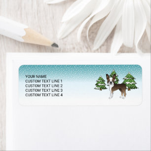 Brindle Boston Terrier In A Winter Forest Return Address Label