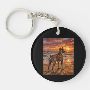 Brindle Boxer at Sunset Beach Boxer Dog Art Gift Key Ring