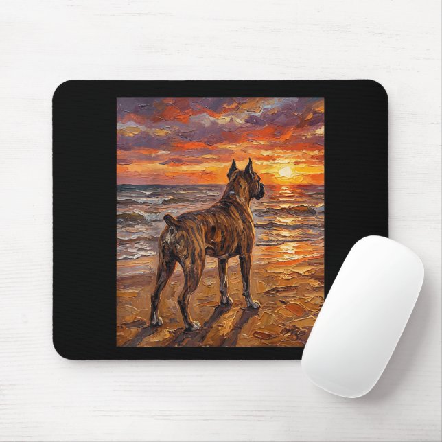 Brindle Boxer at Sunset Beach Boxer Dog Art Gift Mouse Pad (With Mouse)