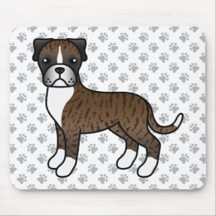 Brindle Boxer Dog Cute Cartoon Illustration & Paws Mouse Pad