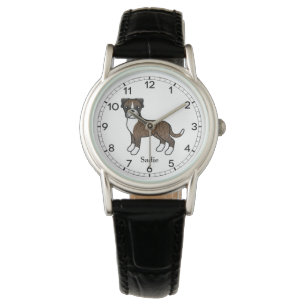 Brindle Boxer Dog Cute Illustration & Custom Name Watch