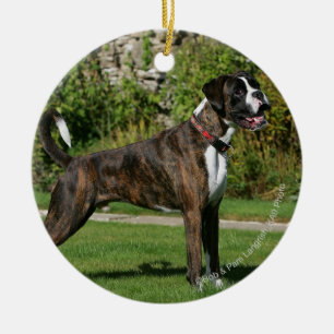 Brindle Boxer Dog Show Stance Ceramic Tree Decoration