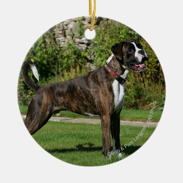 Brindle Boxer Dog Show Stance Ceramic Tree Decoration (Front)