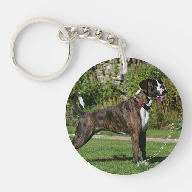 Brindle Boxer Dog Show Stance Key Ring (Front)