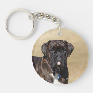 Brindle Boxer Dog Standing Key Ring