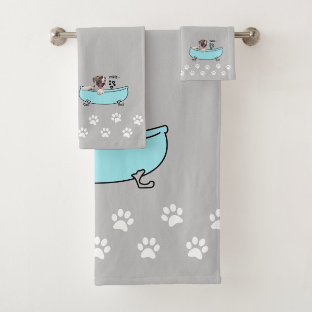 Brindle Boxer Dog Themed Bathroom Decor - Grey Bath Towel Set (Insitu)