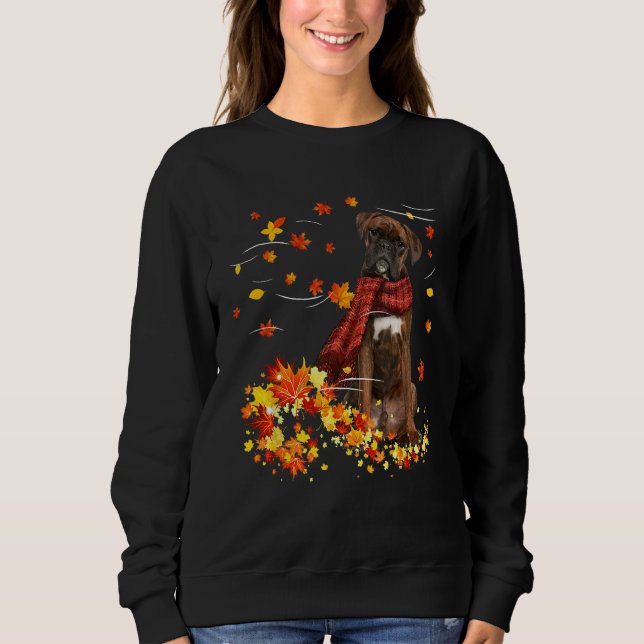 Brindle Boxer Fall Red Scarf Autumn Leaf Gift For  Sweatshirt (Front)