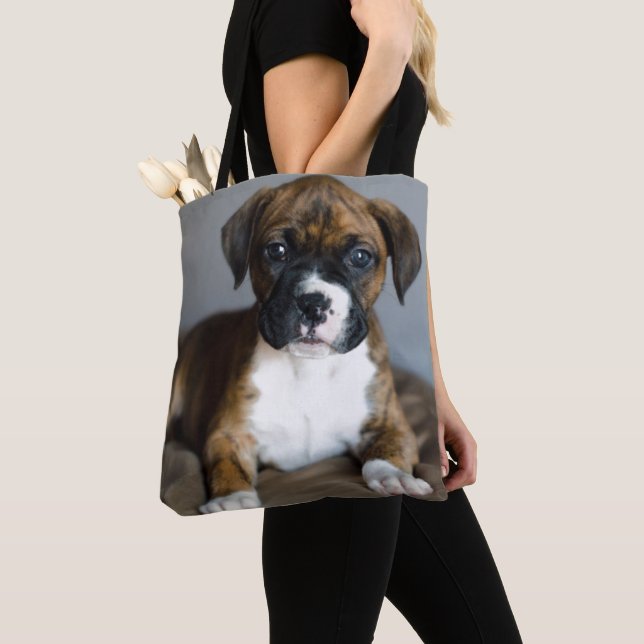 Brindle Boxer Puppy Tote Bag (Close Up)