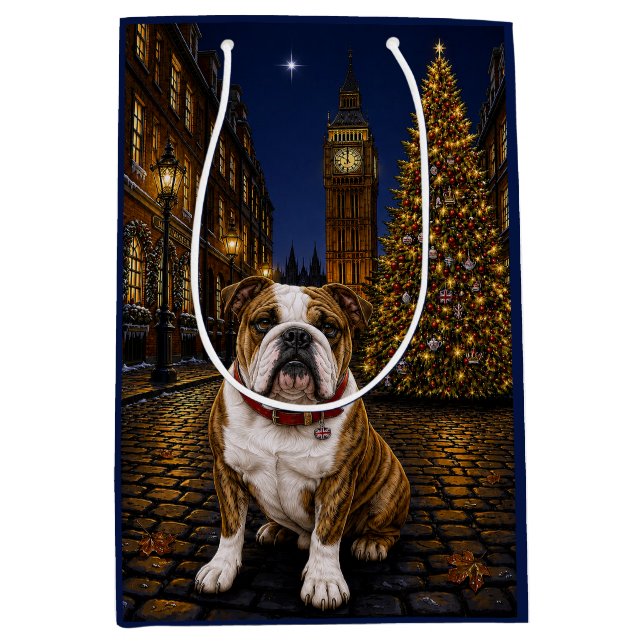 Brindle Bulldog Holiday  Medium Gift Bag (Front)