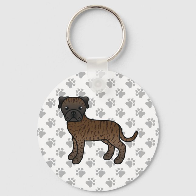 Brindle Bullmastiff Cute Cartoon Dog Key Ring (Front)