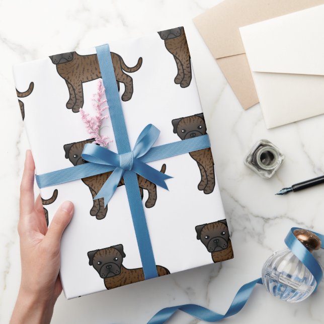 Brindle Bullmastiff Cute Cartoon Dog Pattern Wrapping Paper (Gifting)