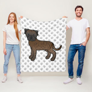 Brindle Bullmastiff Cute Cartoon Dog & Paws Fleece Blanket