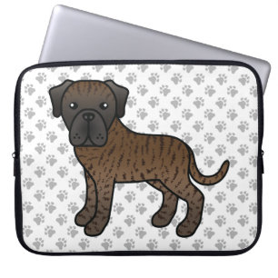 Brindle English Mastiff Cute Cartoon Dog & Paws Laptop Sleeve