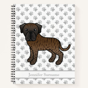 Brindle English Mastiff Cute Cartoon Dog & Text Notebook