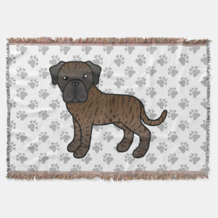 Brindle English Mastiff Cute Cartoon Dog Throw Blanket