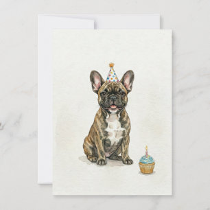 Brindle French Bulldog Birthday Party Hat Cupcake Invitation