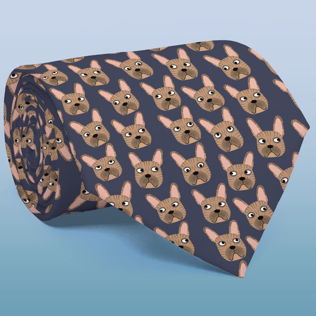 Brindle French Bulldog Blue Neck Tie (Brindle French Bulldog neck tie)