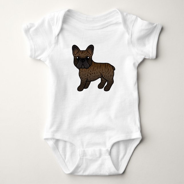 Brindle French Bulldog Cute Cartoon Dog Baby Bodysuit (Front)