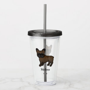 Brindle French Bulldog Cute Cartoon Dog & Name Acrylic Tumbler
