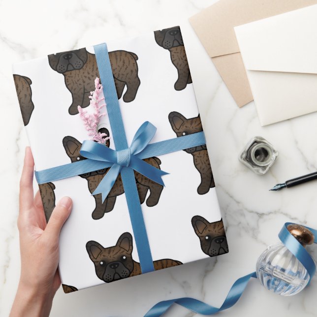 Brindle French Bulldog Cute Cartoon Dog Pattern Wrapping Paper (Gifting)