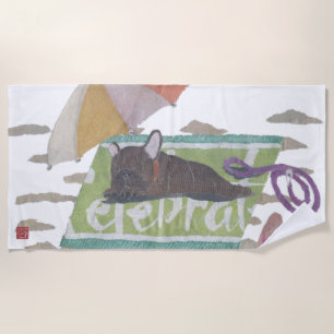 Brindle French Bulldog, Frenchie, Modern Beach Towel