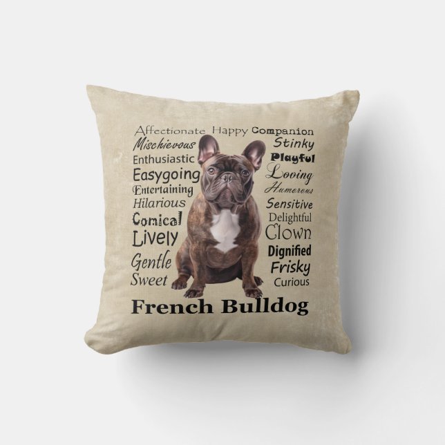 Brindle French Bulldog Traits Cushion (Front)