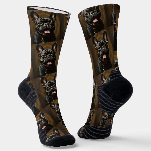 Brindle Frenchie French Bulldog Dog Pet  Socks (Angled)