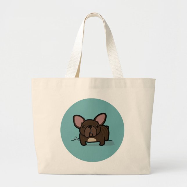 Brindle Frenchie Large Tote Bag (Front)