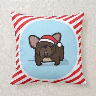Brindle Frenchie on Candy Cane Stripes Cushion