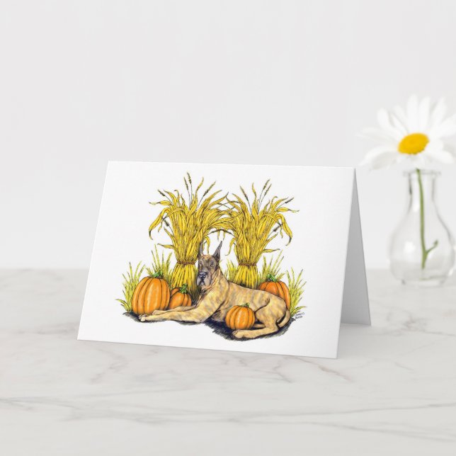 Brindle Great Dane Autumn Harvest Card (Small Plant)